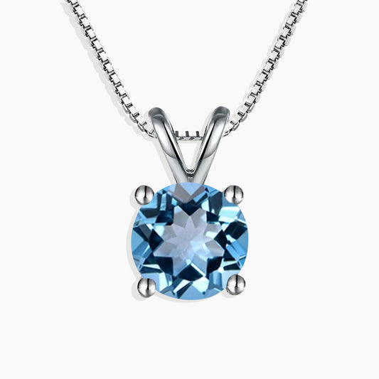Irosk Round Cut Necklace in Sterling Silver -  Swiss Blue Topaz