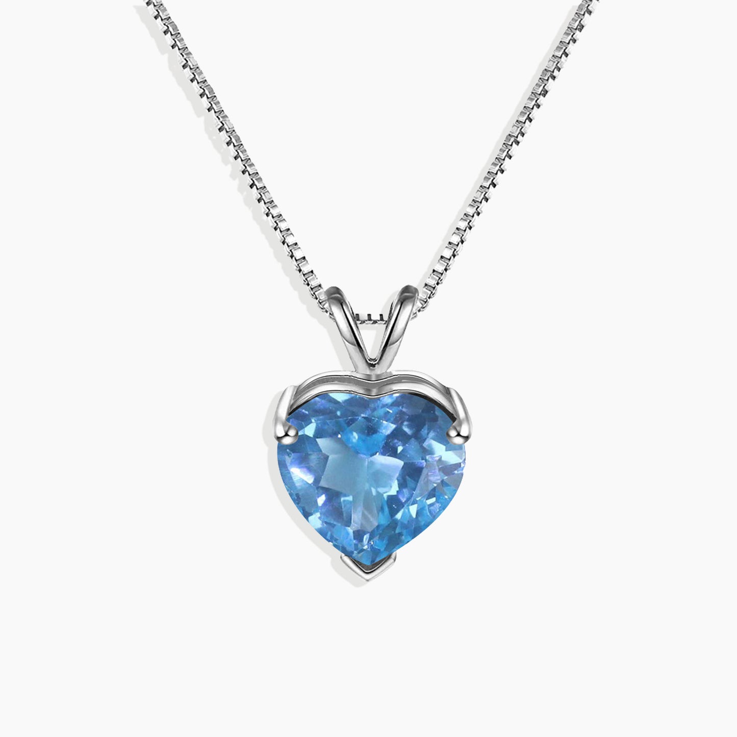 Heart Shaped Gemstone Necklace in Sterling Silver -  Swiss Blue Topaz