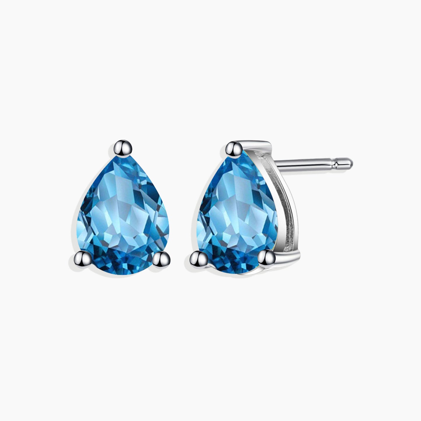 Pear Cut Stud Earrings in Sterling Silver -  Swiss Blue Topaz