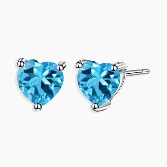 Heart Shape Stud Earrings in Sterling Silver -  Swiss Blue Topaz