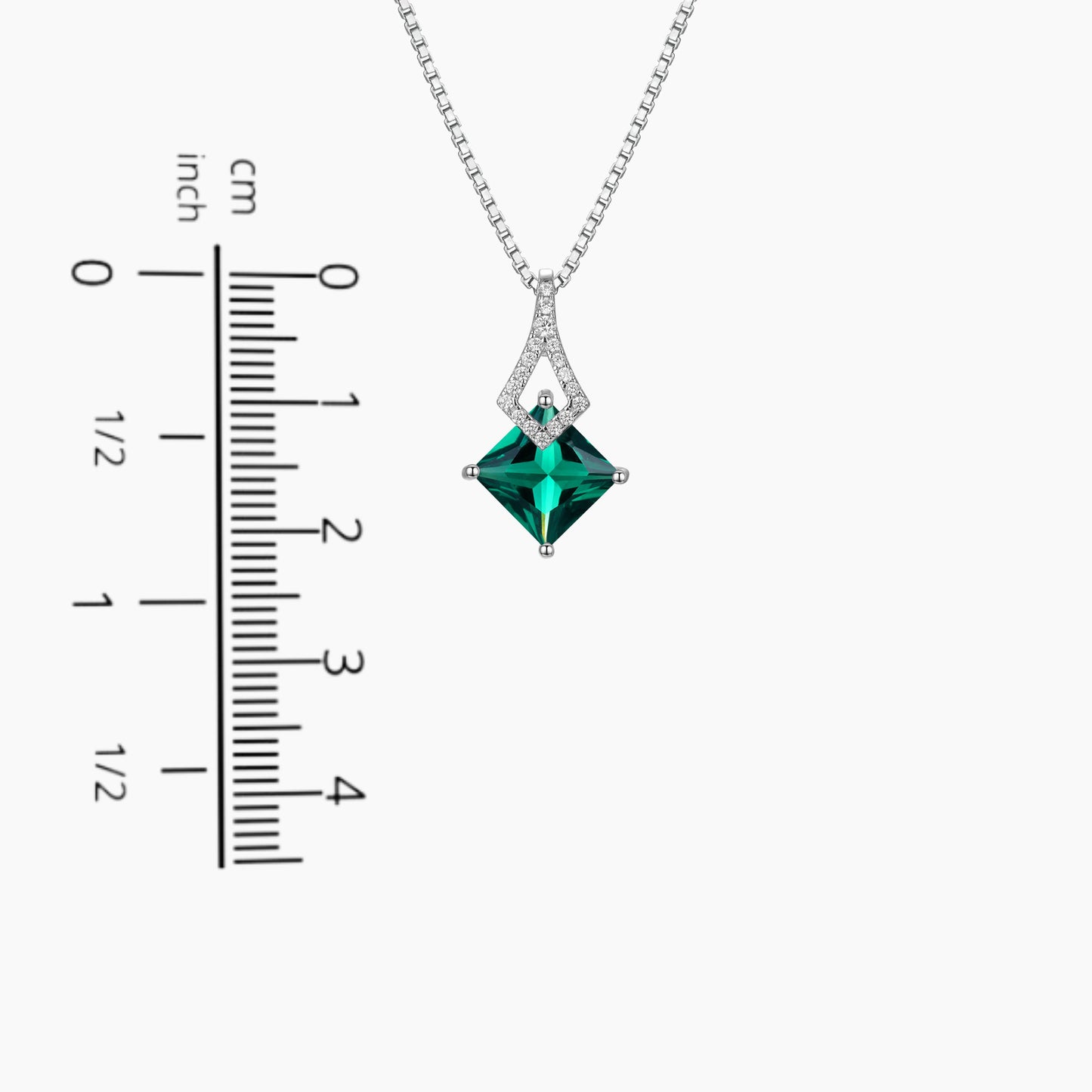 Emerald Princess cut Pendant Necklace in Sterling Silver