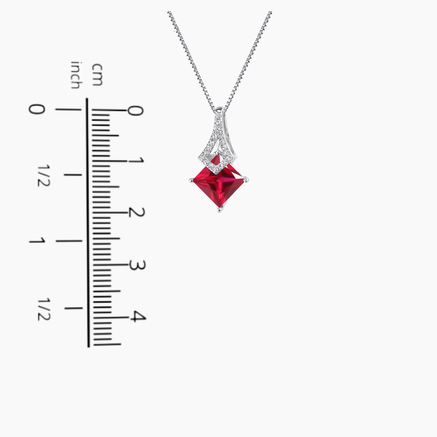 Ruby Princess Cut Pendant Necklace in Sterling Silver