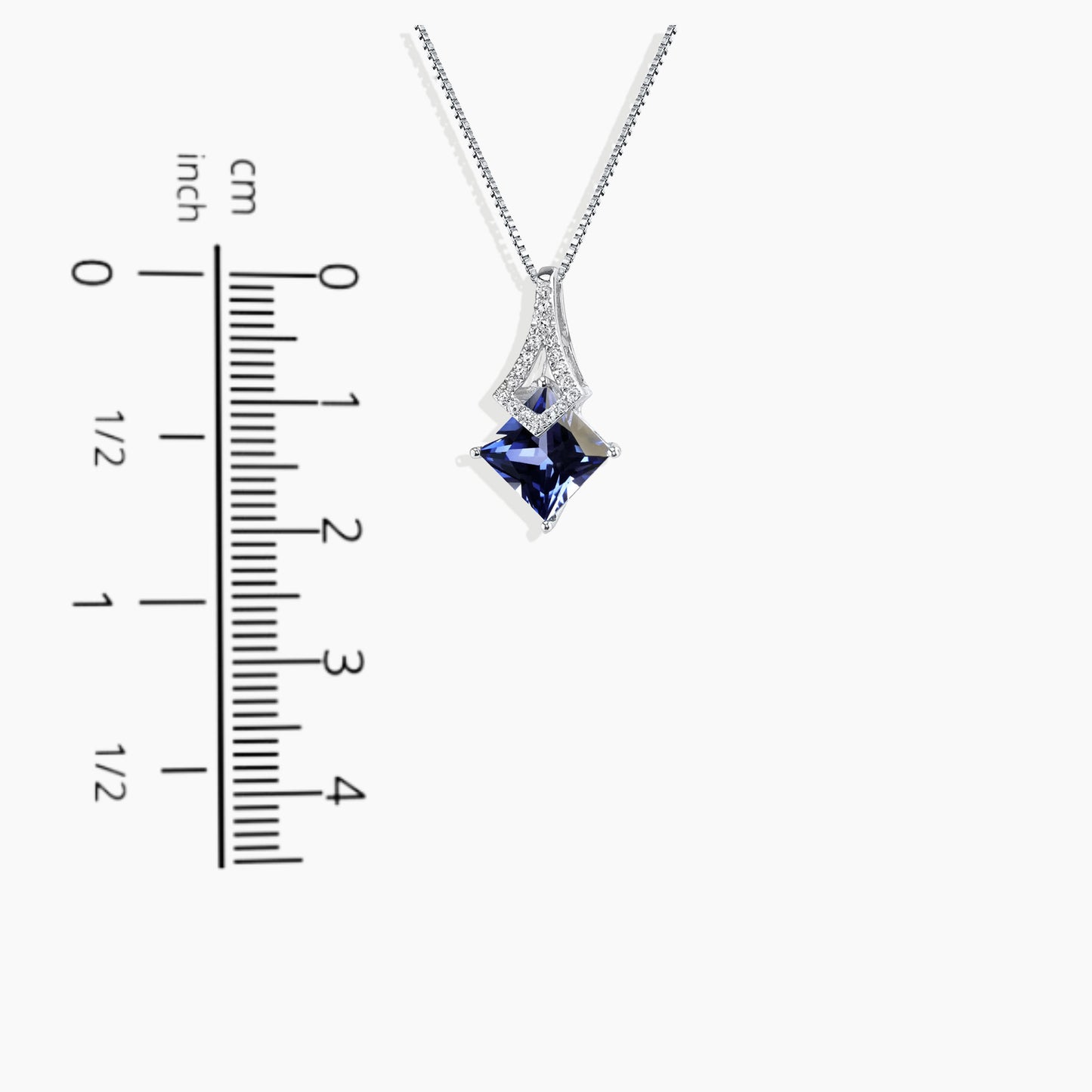 Sapphire Princess Cut Pendant Necklace in Sterling Silver