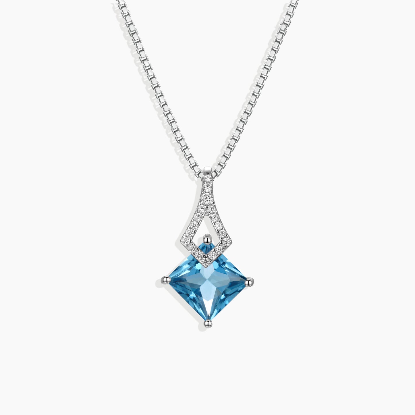 London Blue Topaz Princess cut Pendant Necklace in Sterling Silver