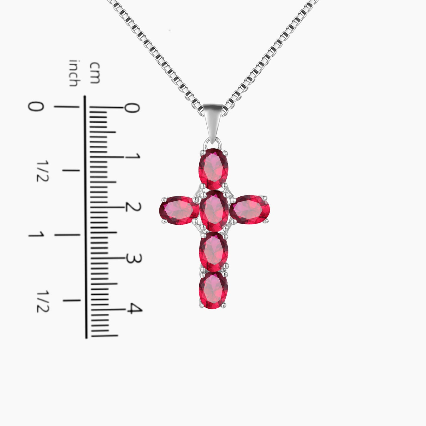 Cross Necklace in Sterling Silver -  Ruby