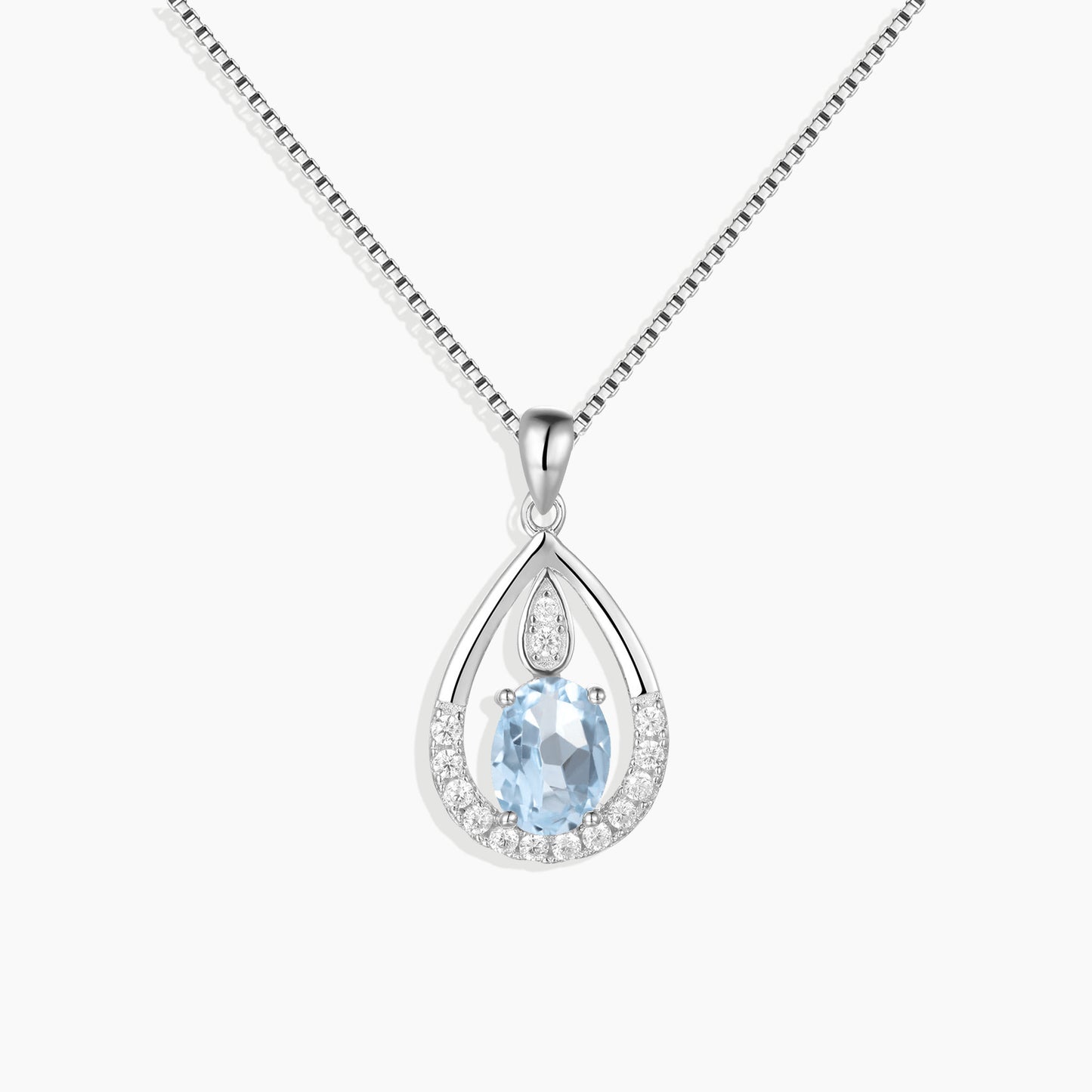 Sky Blue Topaz Drop Pendant Necklace in Sterling Silver