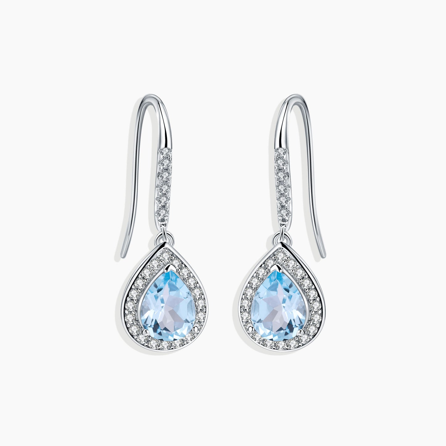 Sky Blue Topaz Pear Cut Dangling Earrings in Sterling Silver
