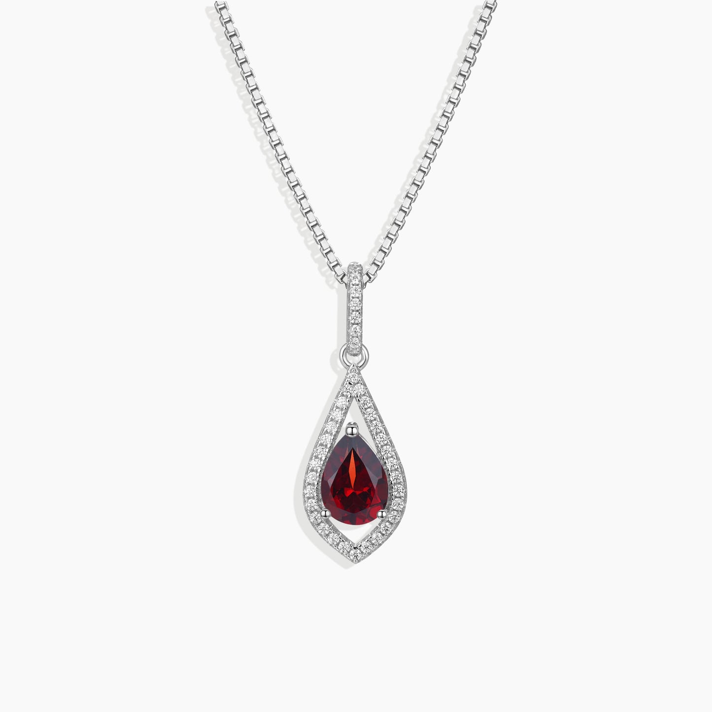 Garnet Solitaire Pendant Necklace in Sterling Silver