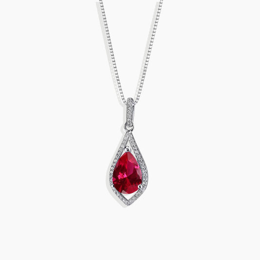 Ruby Solitaire Pendant Necklace in Sterling Silver