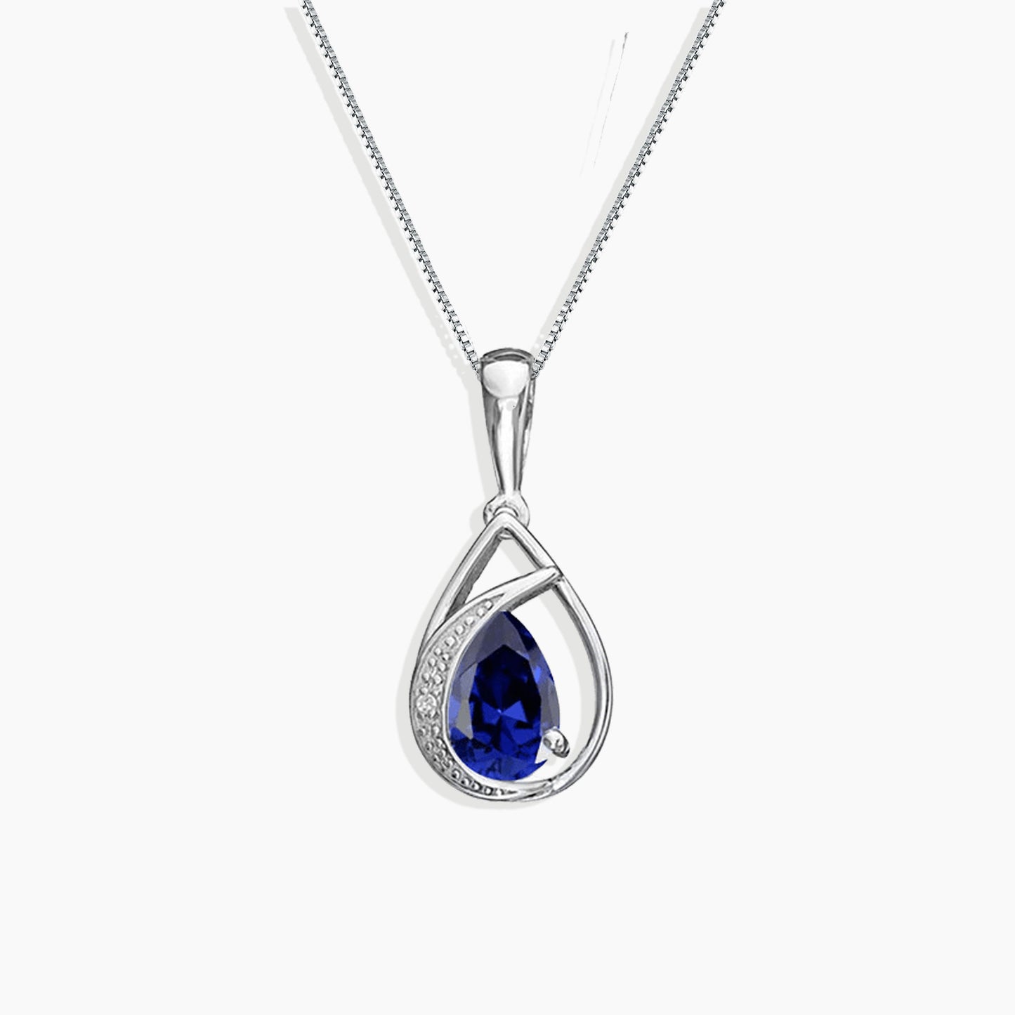 Sapphire Teardrop Necklace in Sterling Silver