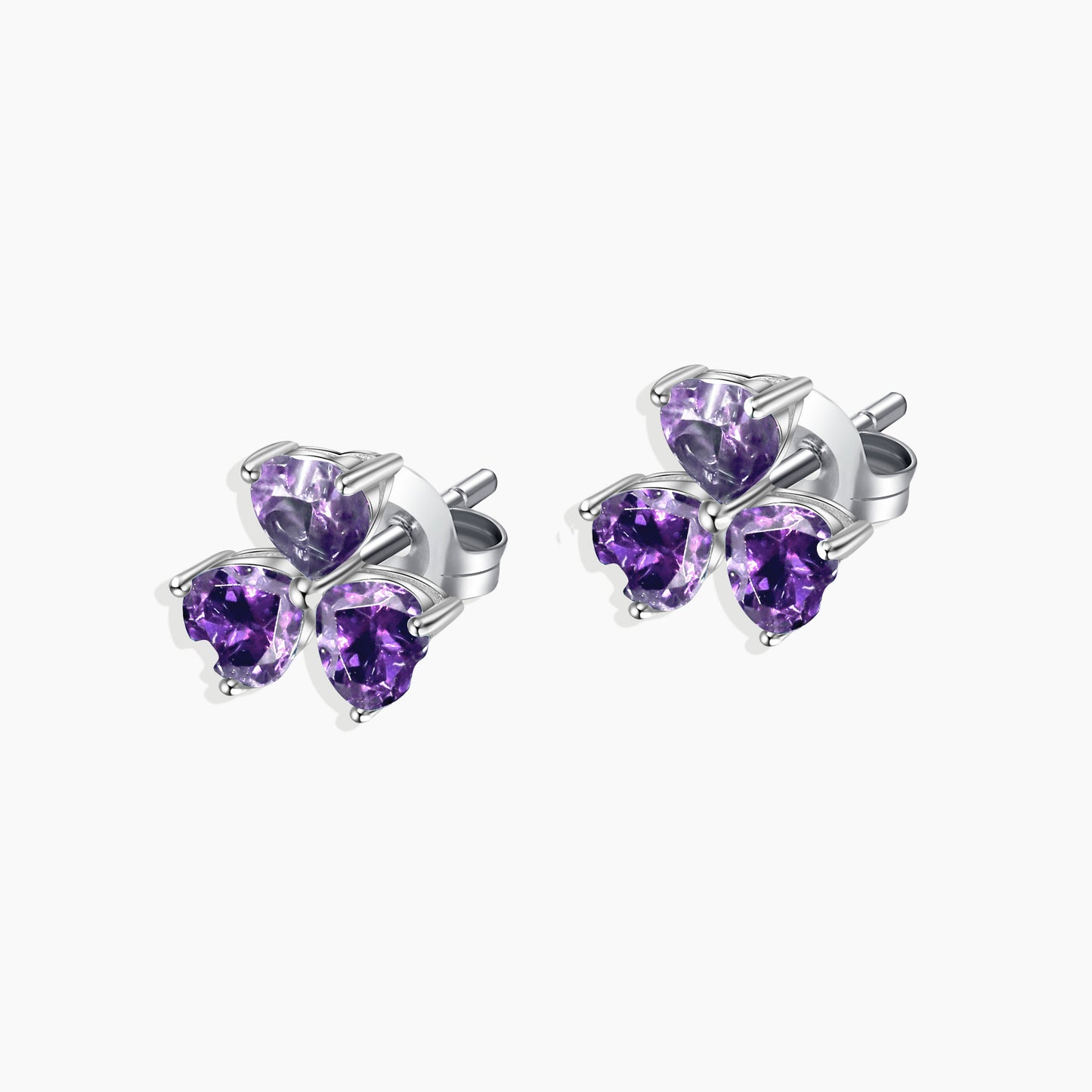Flower Shape Stud Earrings in Sterling Silver -  Amethyst
