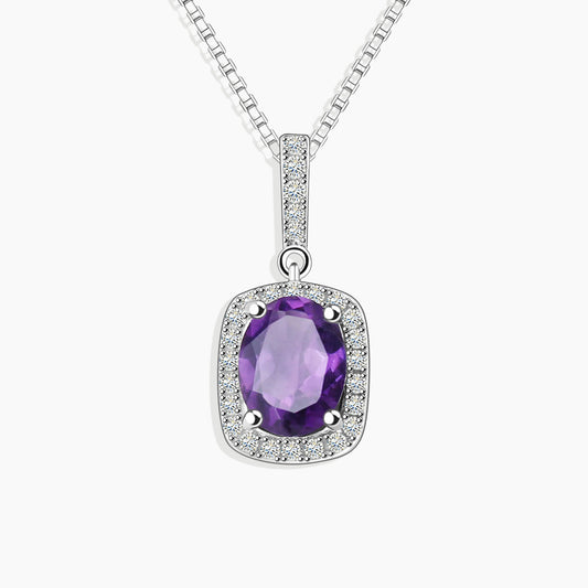 Cushion Cut Amethyst & CZ Necklace in Sterling Silver