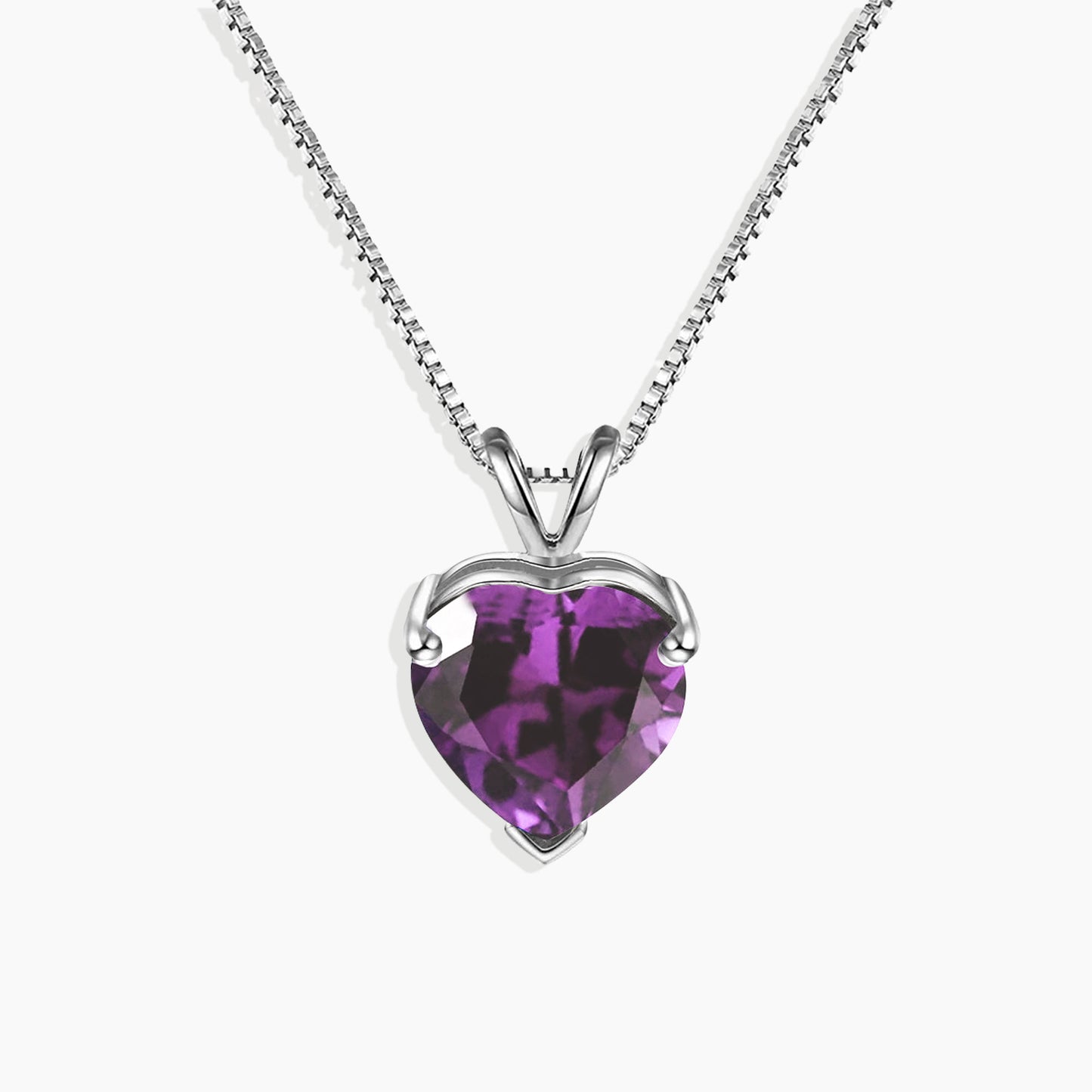 Heart Shaped Gemstone Necklace in Sterling Silver -  Amethyst