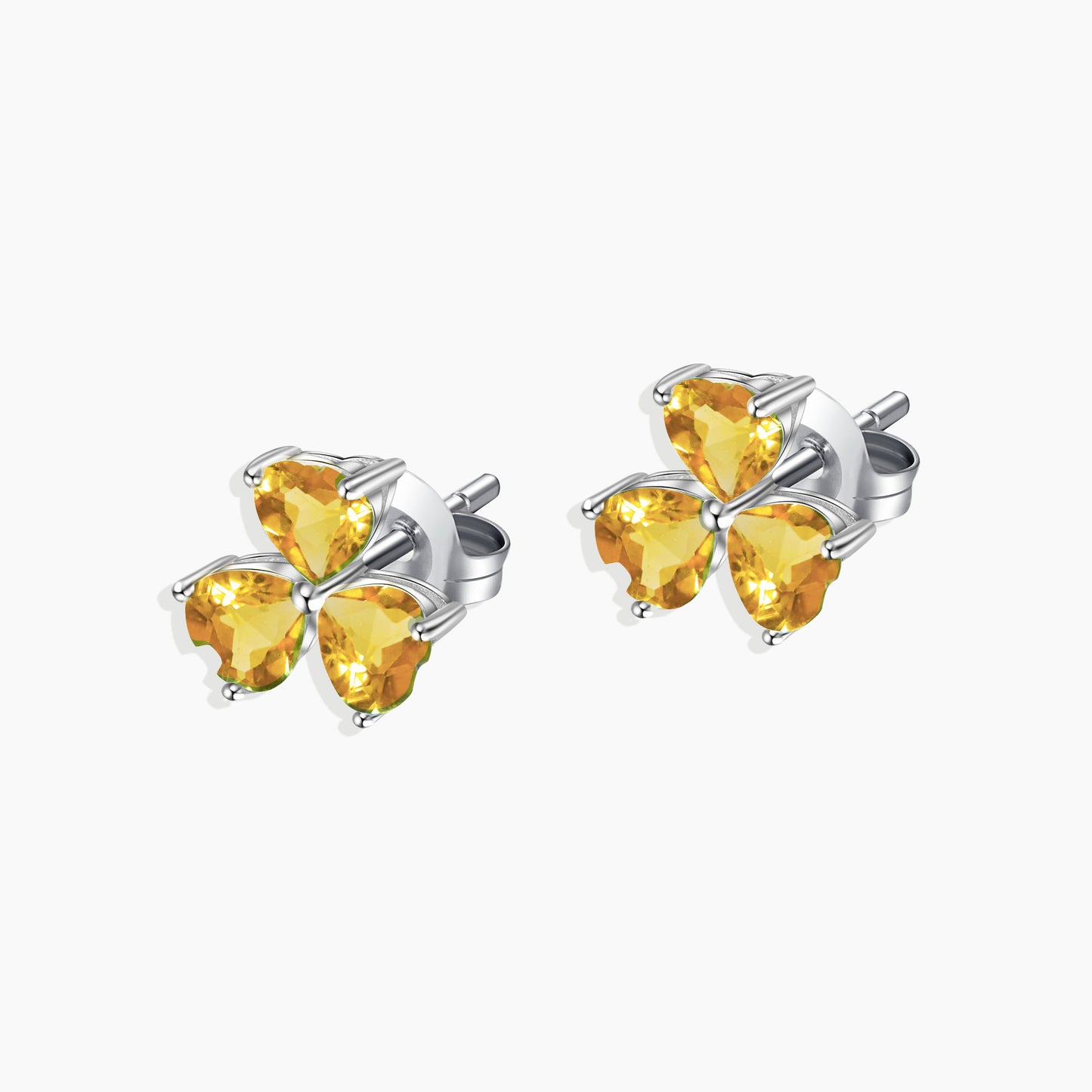 Flower Shape Stud Earrings in Sterling Silver -  Citrine