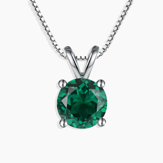 Irosk Round Cut Necklace in Sterling Silver -  Emerald