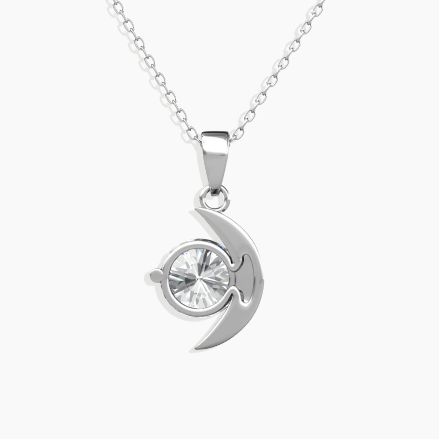 Moissanite Half Moon Crescent Pendant Necklace