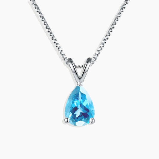 Irosk Pear Cut Necklace in Sterling Silver -  Swiss Blue Topaz